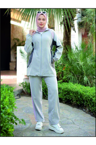 estilowear طقم بدلة رياضية نسائية محتشمة، طقم علوي وسفلي بسحاب موديل 449