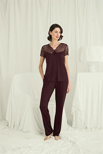 SS HOME CONCEPT Short Sleeve and Lace V-Neck Pajama Set