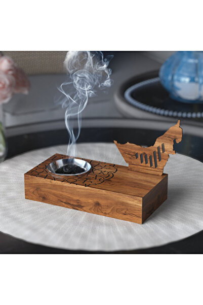 Hilalful UAE Wooden Map Incense Burner Tray