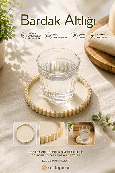 CESTOPİENO Cream Coaster 10 cm Naturally Soluble Bioplastic Decorative Coaster