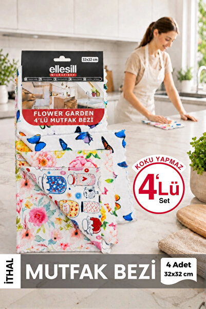 Ellesill 4-Pack Microfiber Kitchen Cleaning Cloth 32X32 cm Odor-Free - Flower...