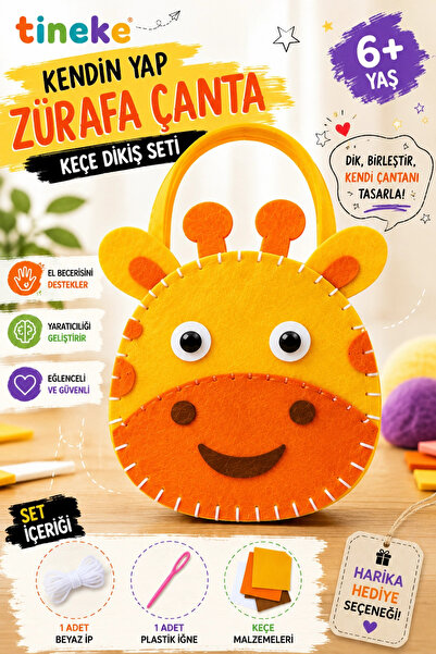 TİNEKE DIY Giraffe Bag Felt Sewing Kit Educational Toy Children's Hobby and C...