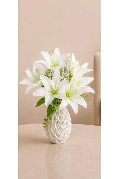 Lilac Home Yapay Çiçek Demet Beyaz Lilyum (Tiger Lily)