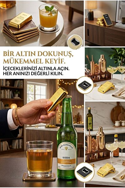 TARIK HOME Altın Külçe Temalı Mıknatıslı Şişe Açacağı