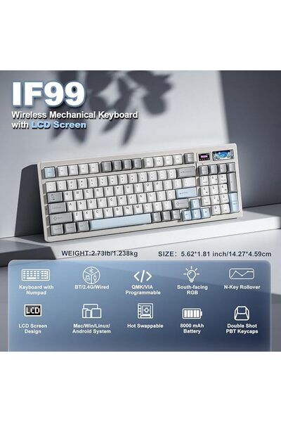 YUNZII لوحة مفاتيح ميكانيكية لاسلكية IF99 بنسبة 96% (أسود، مفتاح كوكوا كريم V...