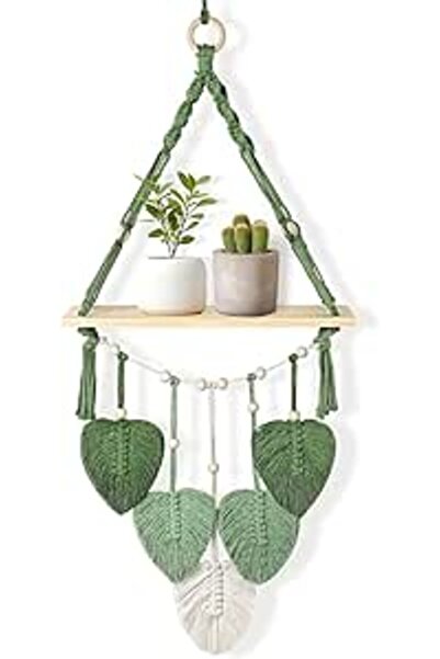 XLOTS Boho Home Decor Macrame Wall Hanging Shelf for Plants & Home Decor Hand...