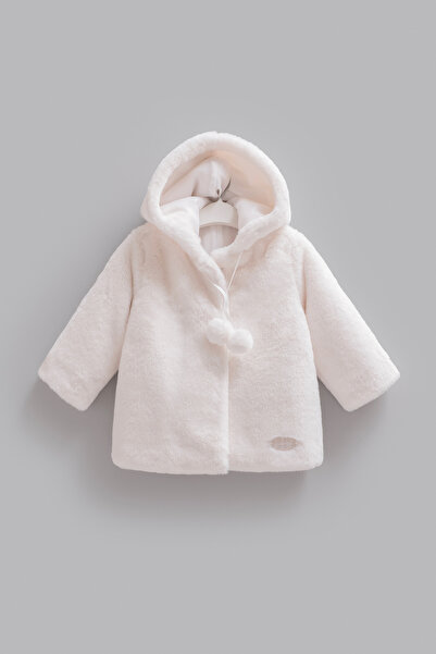 Caramell 100% Cotton Baby Girl Coat with Hood, Pompom and Snap Buttons, Plush...