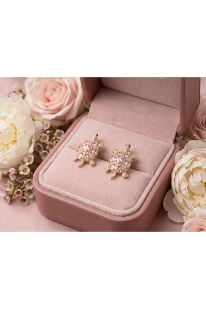 XP XUPİNG Lucky Turtle Pink Crystal Gold Earrings