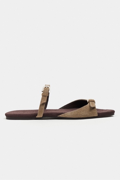 NİŞANTAŞI SHOES Calina Rome Beige Suede Double Buckle Flat Sole Women's Slippers