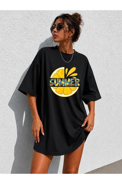classy moda Γυναικείο μπλουζάκι με σχέδιο λεμόνι και λεοπάρ "Summer" με στάμπ...