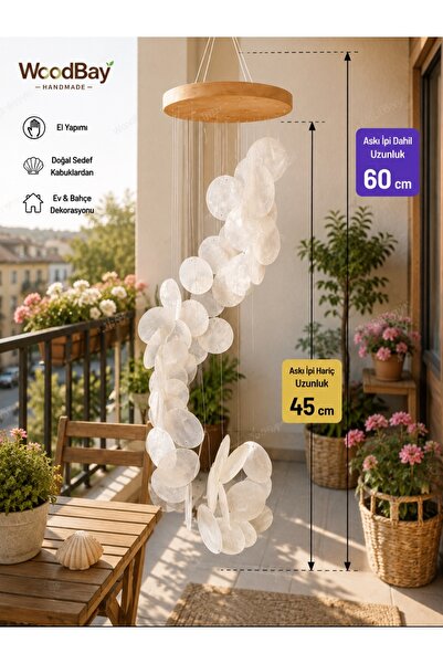 WoodBay Doğal Kabuklu Dekoratif Rüzgar Çanı – El Yapımı Balkon Bahçe Ev Dekor...