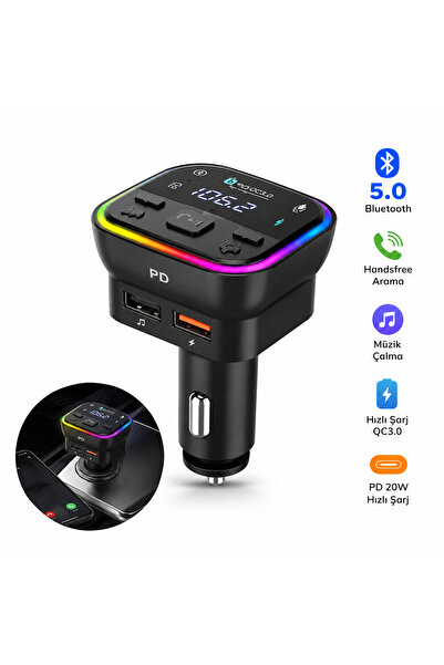 ZYKRION Bluetooth 5.0 FM Transmitter Araç Şarj Cihazı | PD 20W + QC3.0 Hızlı ...