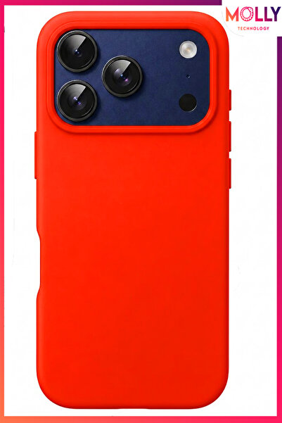 Molly iPhone 17 PRO MAX İçin Neon Turuncu Liquid İçi Kadife Mat Silikon Kılıf