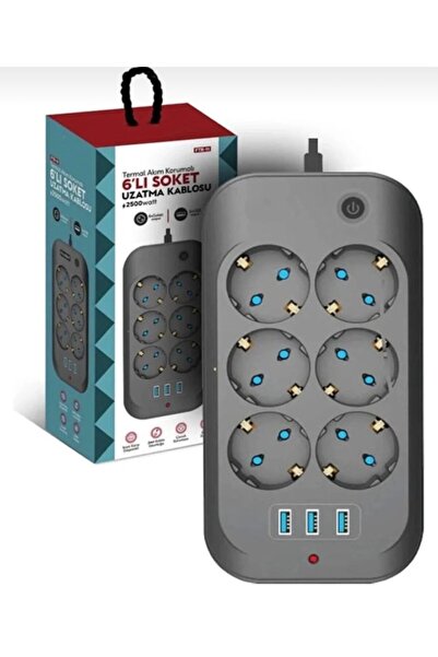 Genel Markalar Fulltech FTR-11 Termal Akım Korumalı 6'lı Priz 3 USB Girişli 2...