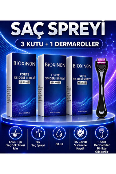 Bioxinin %5 Saç Spreyi 3 kutu ve 1 adet dermaroller