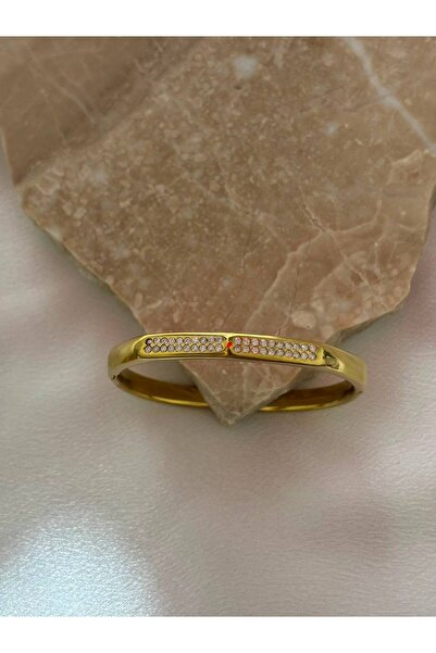 stainless steell Steel Cuff Bracelet with Zircon Stone Detail