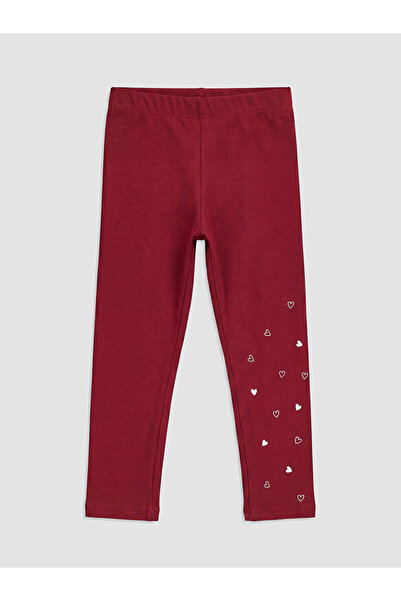 LC Waikiki Özmarka New Season Burgundy Girls' Heart Printed Tights