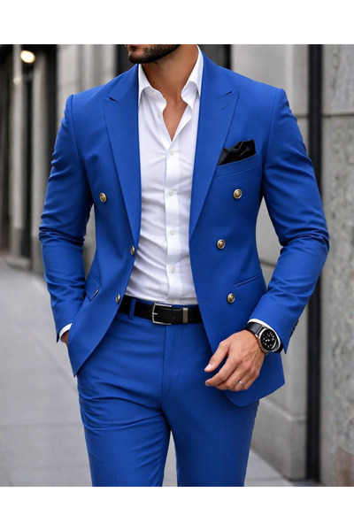 Plus Scorpion Costum bărbătesc elegant, albastru regal, croială slim fit, sac...