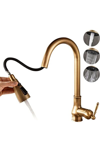 STARSTAR Retro-style bronze single-hole kitchen faucet with pull-down spray n...