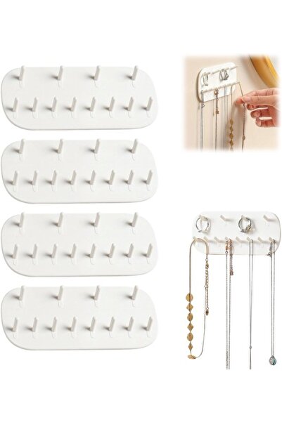 STARSTAR 4-Piece White 14x6x2 cm No-Drilling Wall-Mounted Necklace Hook Rack