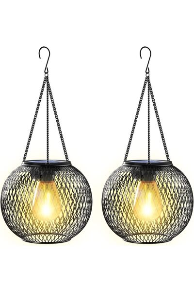 STARSTAR 2-Pack Outdoor Hanging Solar Lanterns for Garden & Patio (Black)