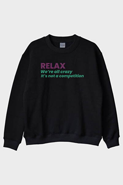 lofux سويت شيرت RELAX Minimal مطبوع أسود برقبة دائرية