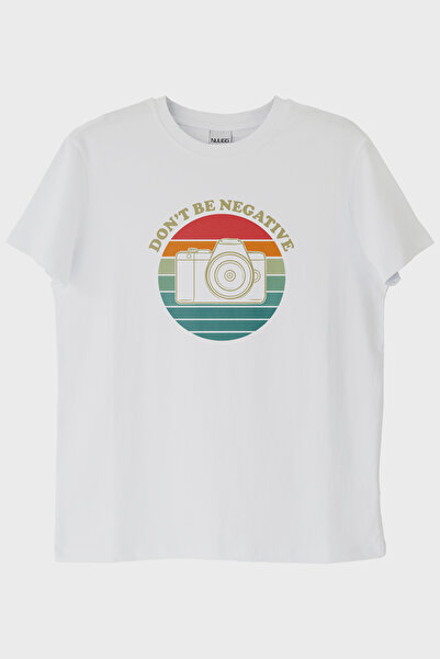 lofux Don'T Be Negative Printed Retro Camera Design White T-Shirt
