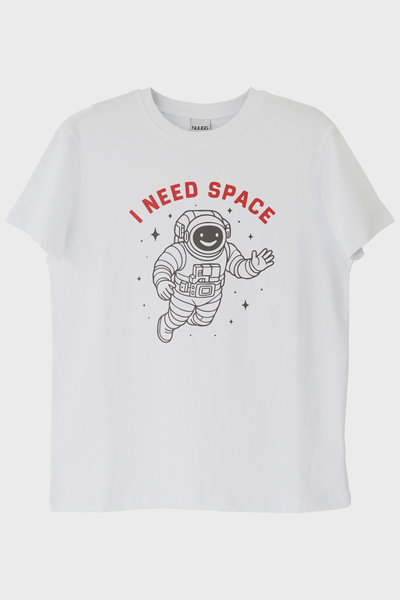 lofux I Need Space Astronaut Design Printed White T-Shirt