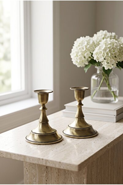 RASHA COLLECTION 2'li Eskitme Gold Metal Şamdan Seti