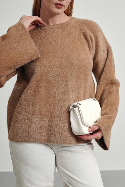 Gülce moda Women's Sparkly Furry Soft Tube Sleeve Oversized Knitwear Sweater ...