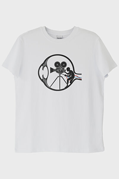 lofux Vintage Film Camera Printed Design White T-Shirt