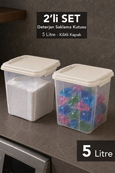 Meleni Home 2'li Derin Kilit Kapaklı Deterjan Kutusu - Tablet Toz Deterjan Sa...