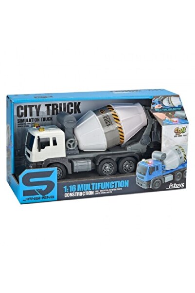 JS Toys Γκρι φορτηγό μπετονιέρας με τριβή, ήχους και φώτα, κλίμακα 1:16, Jstoys