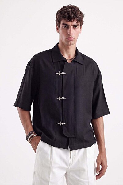 Antioch Black Relaxed Shirt with Closure Detail