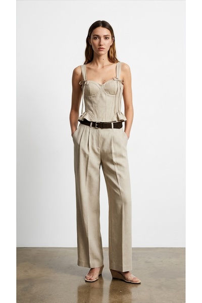 Quzu Ženske platnene pantalone PNT02284 Prirodne