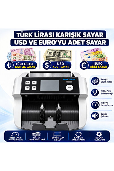 HESAPLI DEPOM AL-5300 Karışık TL Değer Sayan Para Sayma Makinesi | USD & Euro Adet Sayar | Müşteri Ekranı Hediyeli