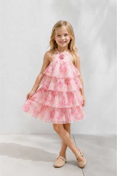 Nazhankids Special Design Crinkled Flower Chiffon Dress