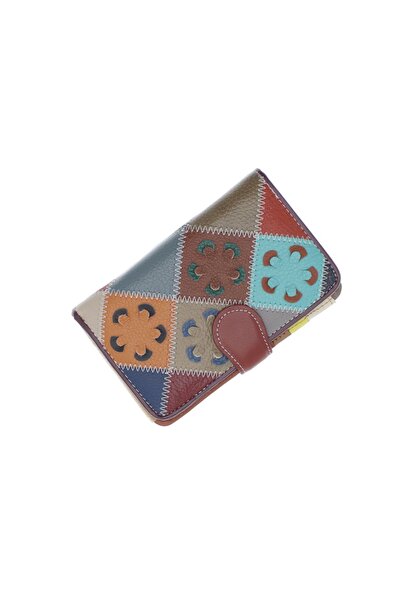 ButicCochet Portofel de damă, piele naturală, ButicCochet, 16x10x4 cm, Multic...