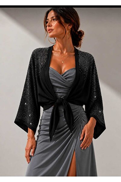 Yumey Black Tie-Up Stylish Blouse with Hotfix Stone Accessories