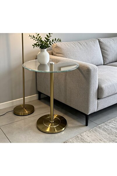 Generic Steel Column Service Table Glass Top