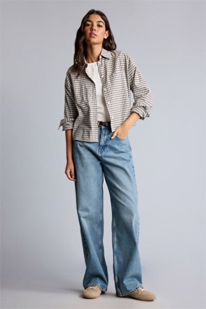 DeFacto 100% Cotton Straight Fit High Waist Light Indigo Trousers I1921Ax26Au