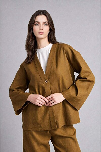DeFacto Regular Fit V-Neck Linen Kimono H3219Ax26Au