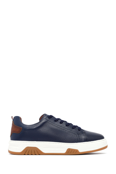 Derimod Men's Navy Blue Lace-Up Thick Sole Leather Sneaker Wm630001Df