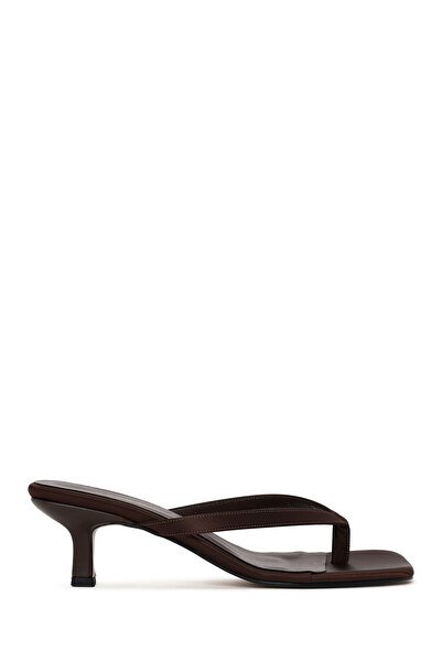 Derimod Women's Brown Short Heeled Satin Flip Flops 26Sfe39086F