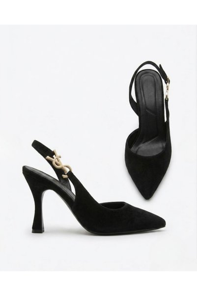 Enes Ayakkabıcılık Women's pointed-toe, buckled detail, open-back heeled shoes