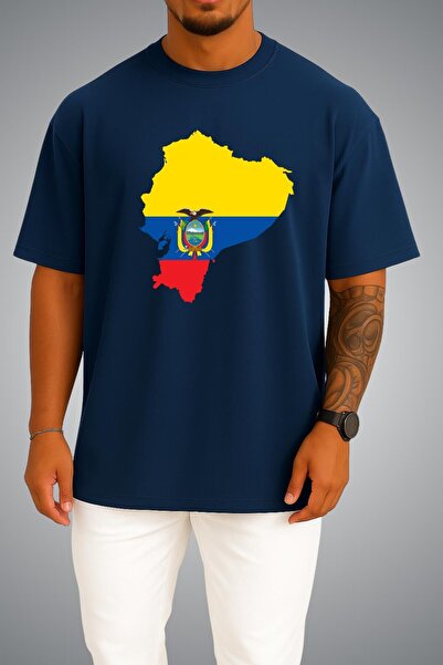 Bahriyeli Collection Oversize Ecuador Flag and Map Small Chest Printed Unisex...