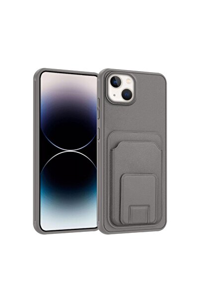Zebana Apple iPhone 14 Uyumlu Kılıf FlexStand Kartlıklı Silikon Kılıf Gri
