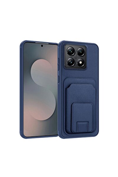 Zebana Xiaomi Mi 14T Uyumlu Kılıf FlexStand Kartlıklı Silikon Kılıf Lacivert