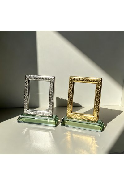 ARIANA Premium Metal Picture Frame with Acrylic Base, Vintage Floral Hollow Pattern Desktop Photo Display Stand, Modern Home Decor for Living Room, Bedroom, Office, Stylish Gift for Family & Friends.