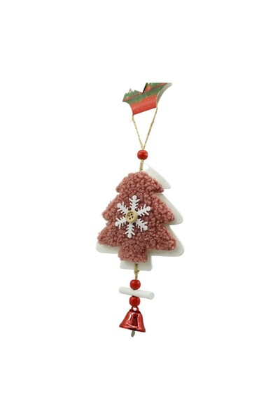 Rao Ornament de Brad Broderie cu Pomul de Craciun, Roz, Lemn, 18 Cm